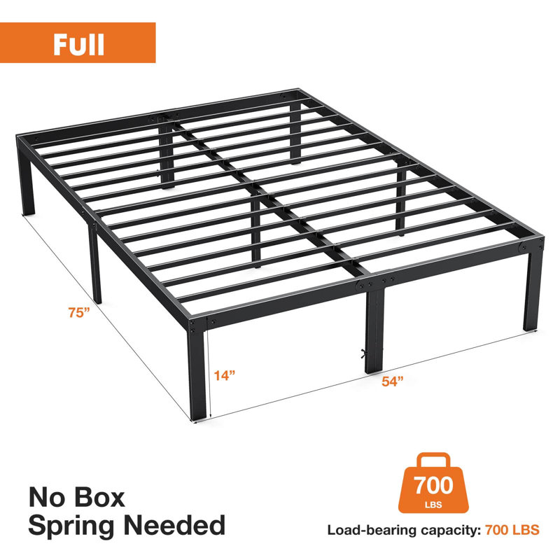 Structure de lit double en acier noir avec rangement sous le lit, sans sommier tapissier, Lit double