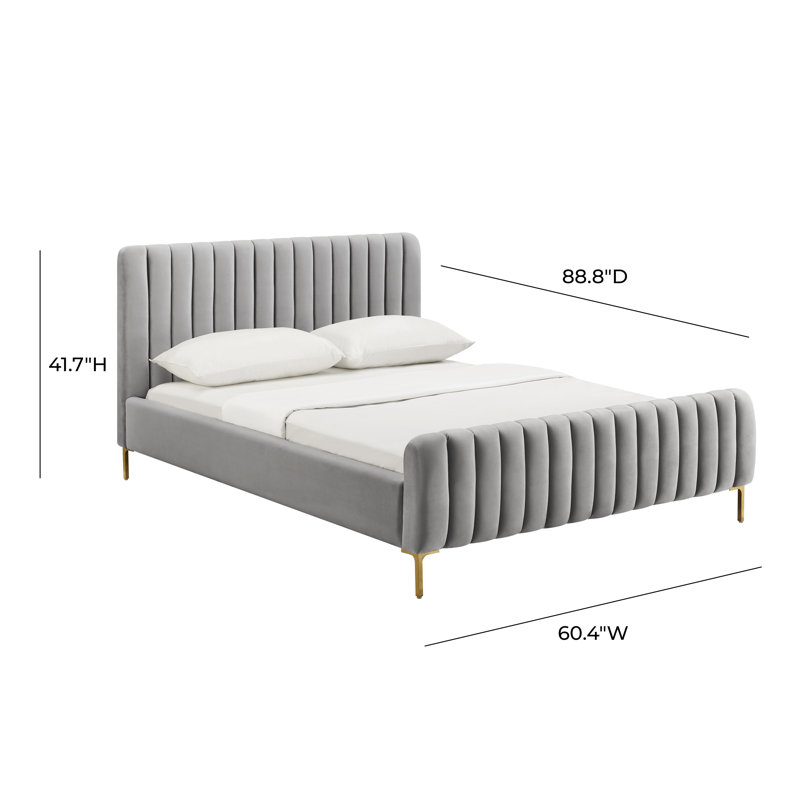 Lit plateforme tapissier Robbinsdale, Velours gris clair, Double