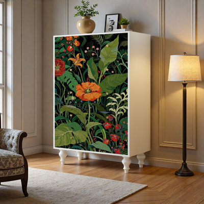 Armoire de rangement florale en bois massif à 5 tiroirs Floral