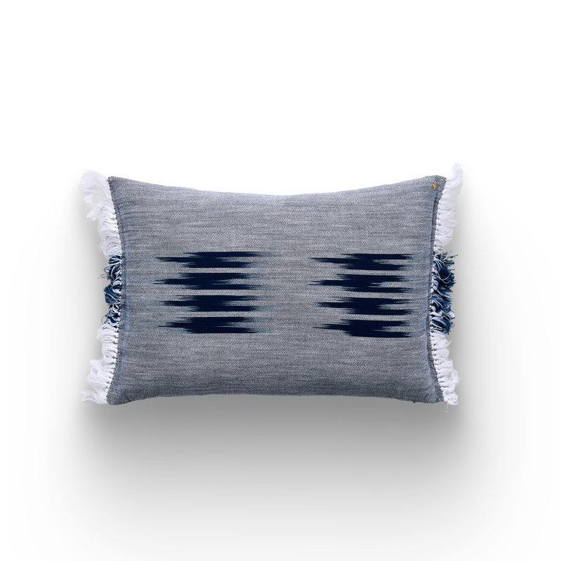 Peshtemal Ikat Cotton Lumbar Pillow, Navy