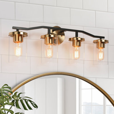 Éclairage de salle de bain à 4 lumières à intensité variable noir / or Sasakwa