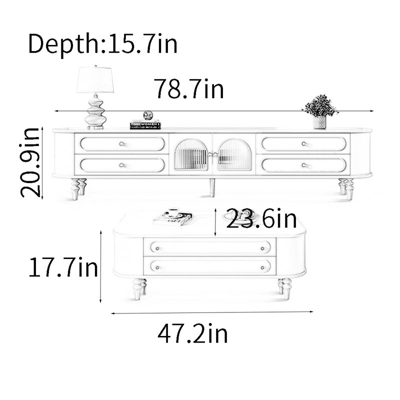 Combinaison de table de bout pour meuble télé Cream Wind