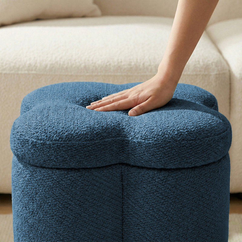 16.9"W Storage Upholstered Chenille Ottoman, Navy
