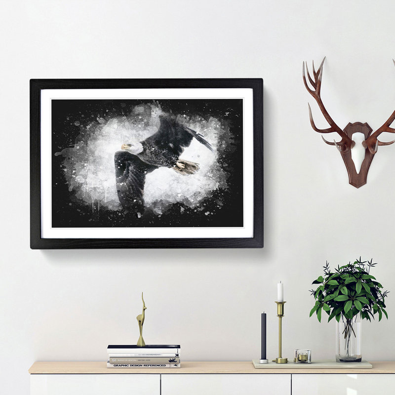 Bald Eagle High In The Sky - Single Picture Frame Print on MDF, 33cm H x 45cm W x 2cm D, Black Framed
