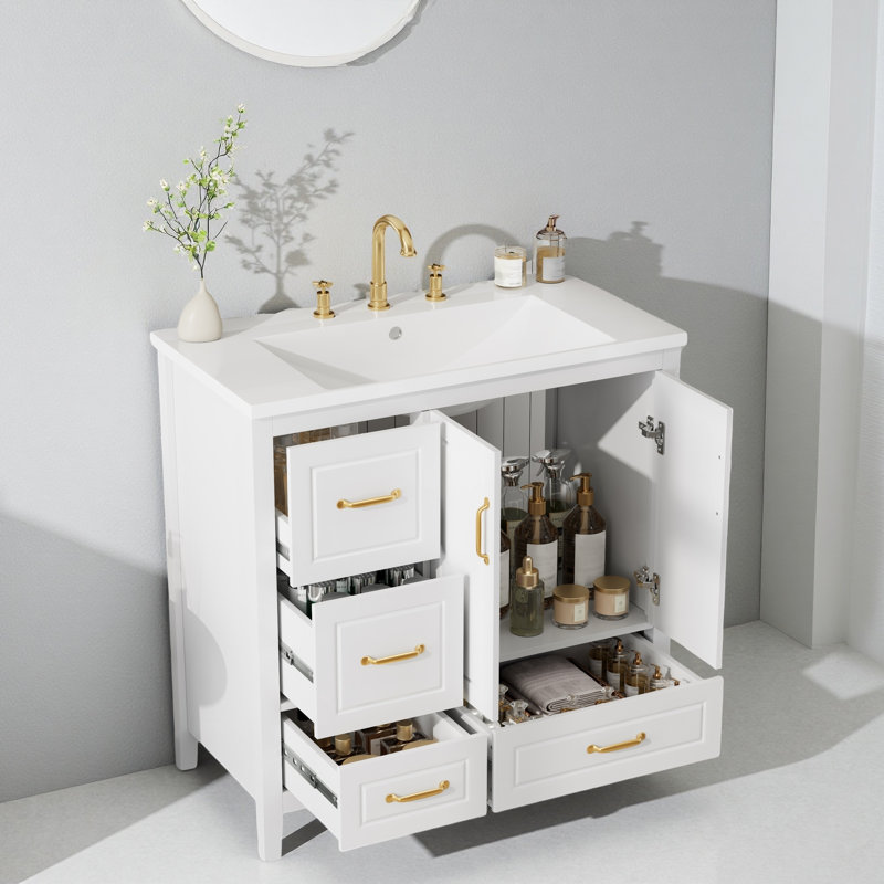 Meuble-lavabo 36 po avec lavabo, une armoire avec portes à fermeture douce, 4 tiroirs à fermeture douce, poignées en métal