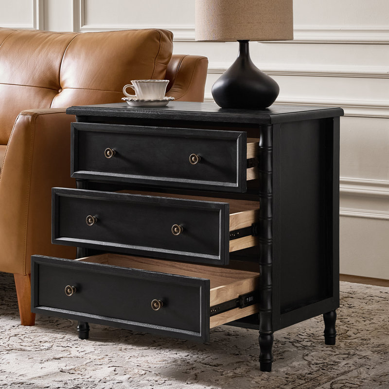 Lucious 3-Drawer Transitional 28''W Curved End Table with Charging Station and Easy Assembly, Black