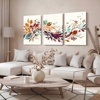 Ensemble de 3 toiles décoratives sur toile, motif de feuilles d'automne, pour salon, chambre ou décoration intérieure.