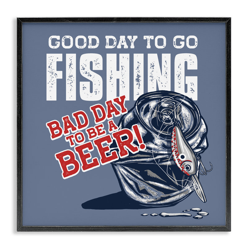 Good Day For Fishing & Beer Framed Giclee, design by Jedco Brands, Inc., Midnight Black Framed Giclee, 12" H x 12" W