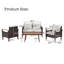 Ensemble de 4 chaises de patio, canapé d'extérieur en rotin PE, table et pieds en bois, brun et beige