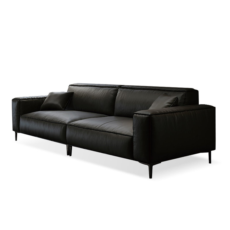 Canapé modulaire en cuir véritable, 4, H 29,92 po x l 110,24 po x P 37,4 po, Noir