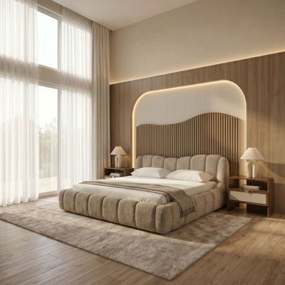 Janine - Lit moderne en tissu beige