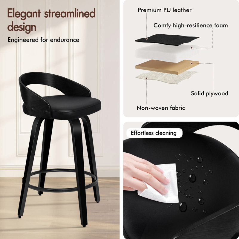 ALFORDSON 2x Bar Stools Swivel Kitchen Dining Chair w/ Backrest Footrest