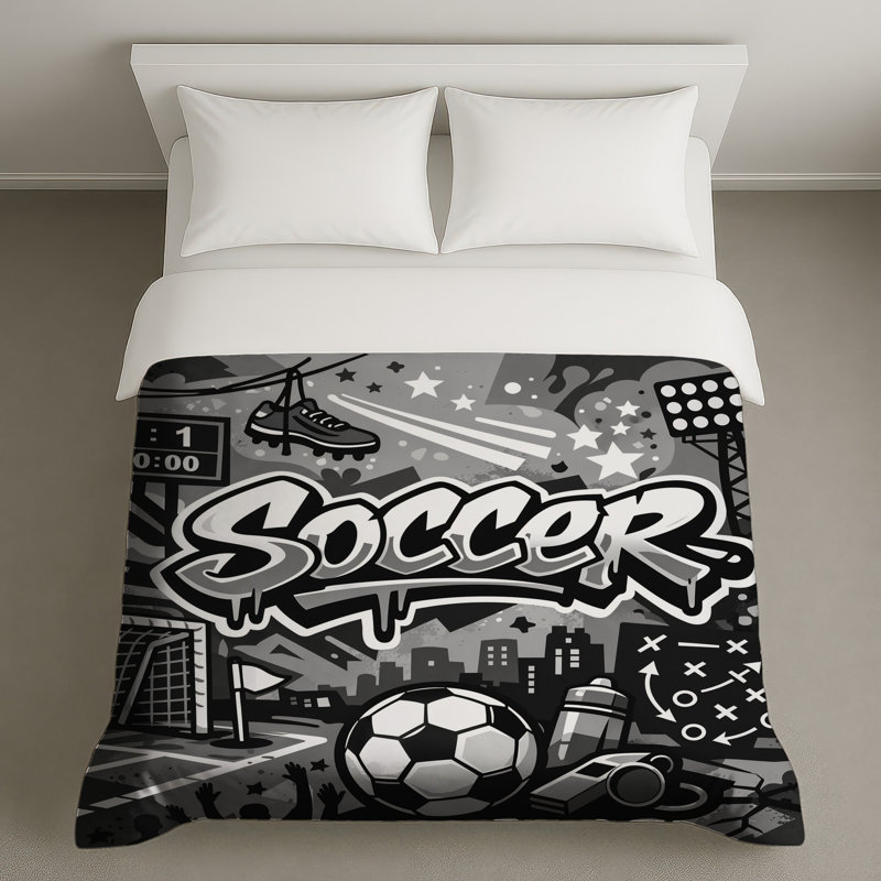 Housses de couette monochromes de soccer, Très grand lit