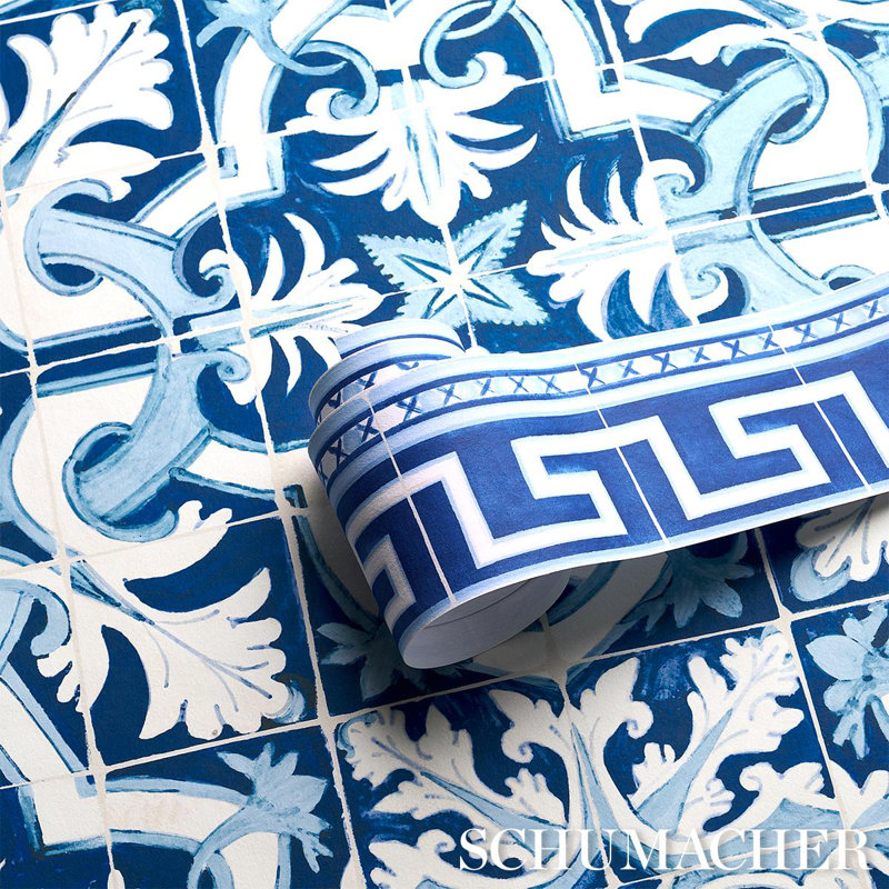 Schumacher x Mary McDonald Azulejos Border Wallpaper, Azure