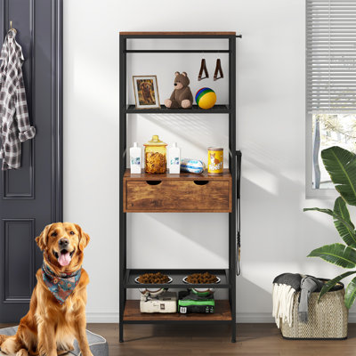 3 Height Adjustable Raised Dog Feeding Station With Bowls And Storage Shelves For Large, Medium Dogs, And Cats