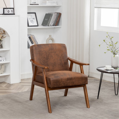 Chaise d'appoint Cormac Mid-Century moderne, avec revêtement en velours, structure en bois massif et conception peu encombrante