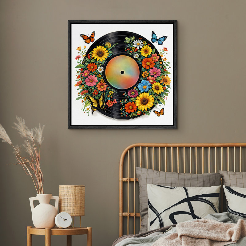 Œuvre de vinyle vintage, H 24 po x l 24 po x P 1,5 po, Cadre noir