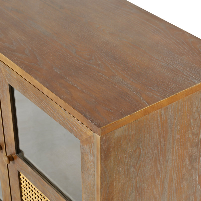 Aroma Retro 4-Door Sideboard With Large Storage Space And Rattan Doors, Brown