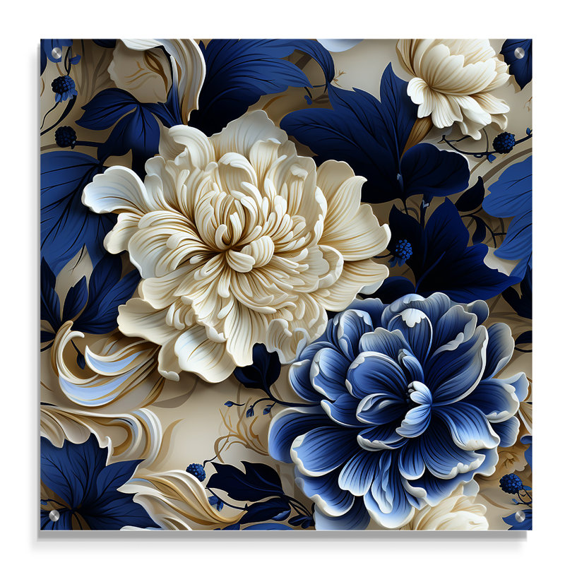 Victorien bleu cobalt feuillage victorien, H 16 po x l 16 po