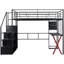 Lit mezzanine en métal avec poste de travail intégré, garde-robe, escalier de rangement et DEL-954094777-954094775