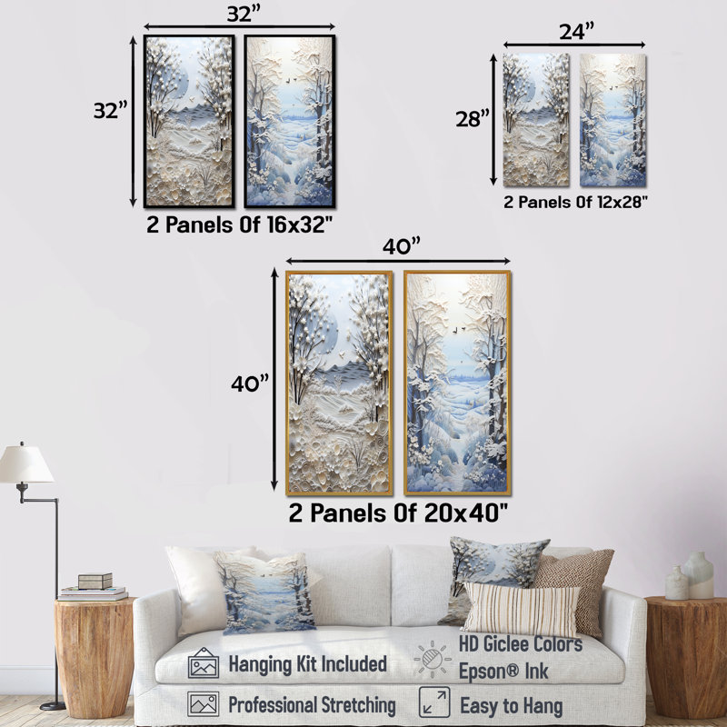 «White Winter Landscape Collage I», ensemble de 2 impressions sur toile, Cadre flottant noir, H 32 po x l 33 po