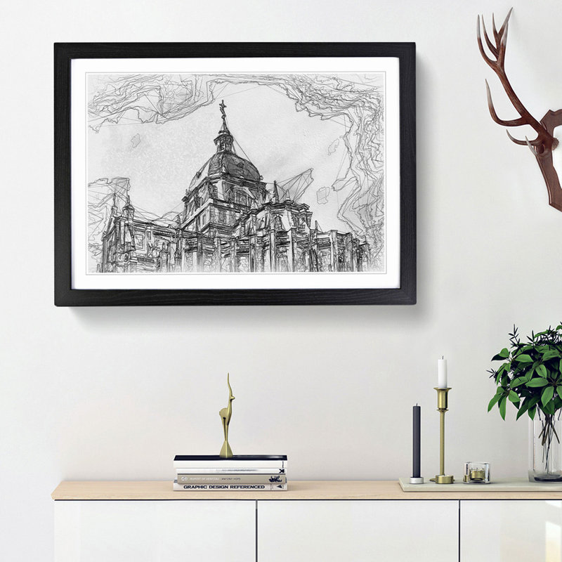Almudena Cathedral in Madrid Spain in Abstract - Picture Frame Graphic Art Print, 62cm H x 87cm W x 2cm D, Black Framed