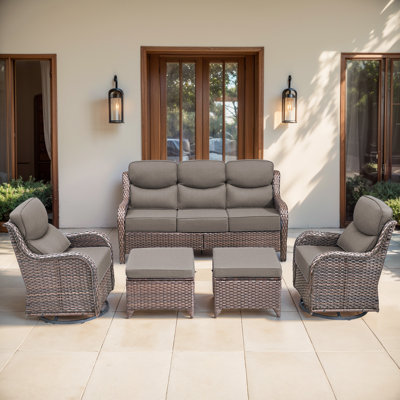  Ensemble de meubles de patio 5 pièces avec chaises pivotantes, coussins ultra-moelleux de 6 pouces et tissu en oléfine résistant à l'eau