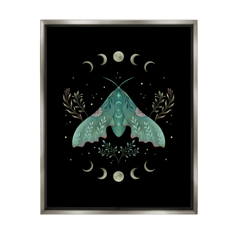 "Papillon céleste et lune" sur toile, Cadre flottant gris lustré, H 31 po x l 25 po