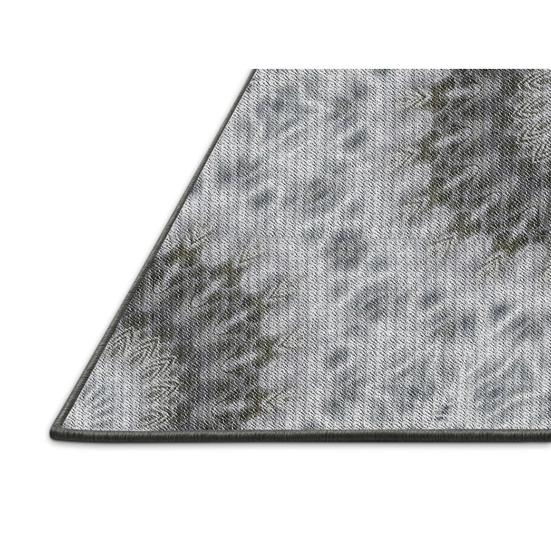 Tapis gris/blanc tissé à la machine, Rectangle 4 pi x 6 pi