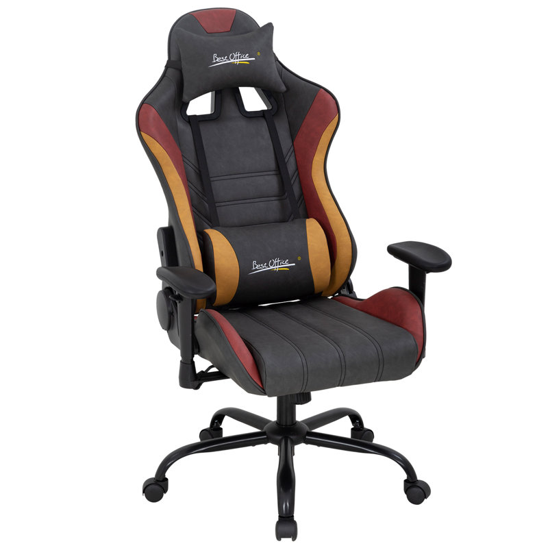BestOffice Adjustable Reclining Ergonomic Faux Leather Swiveling PC & Racing Game Chair in Red/Yellow/Black