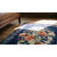 Antique American Wool Pile Blue Color European Floral Design Hooked Throw Rug