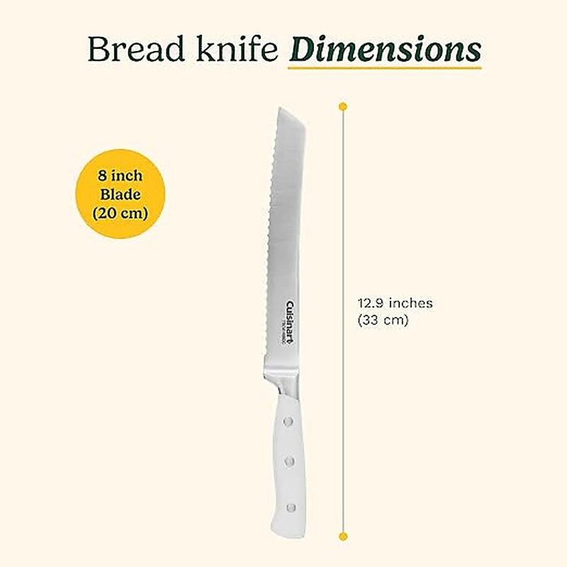 Cuisinart 8" Bread Knife, High Carbon Stainless Steel, Triple Rivet, White