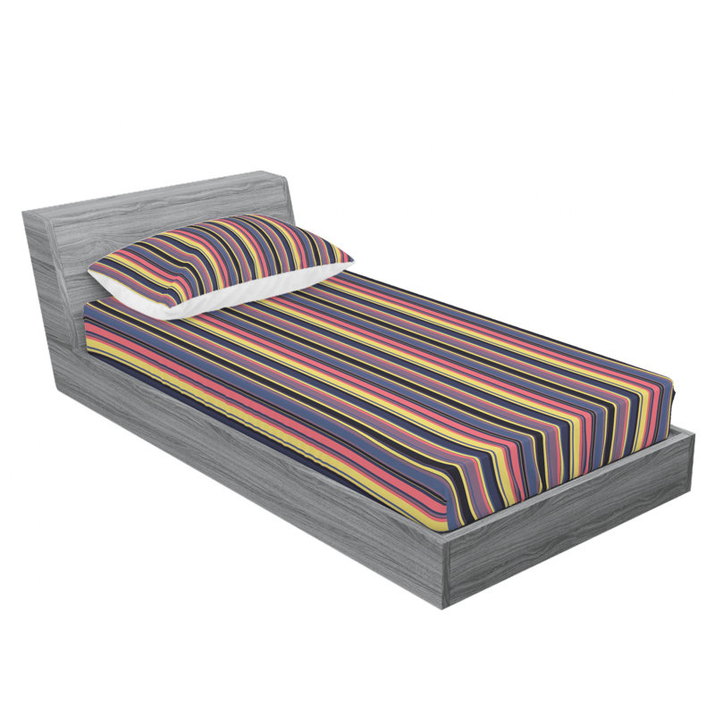 Microfiber Striped Sheet Set, Twin Sheet Set with Fitted Sheet, Blue/Black/Brown Striped