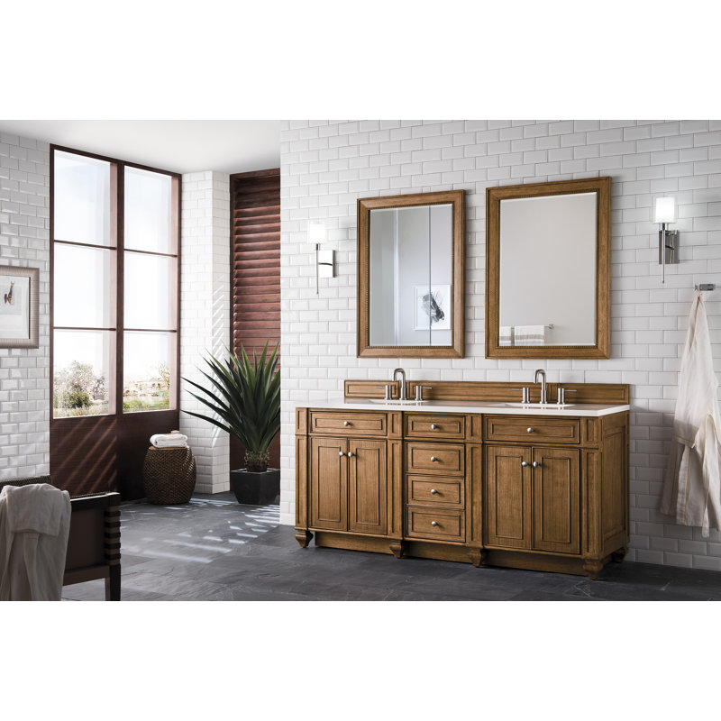 Meuble-lavabo double l 72 po Bristol, Brun selle, Blanc Zeus, 8 po