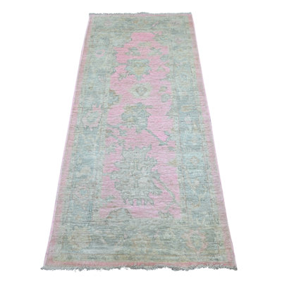 Tapis de couloir 2 pi 8 po x 6 pi rose, Angus Oushak afghan avec grande feuille, noué à la main, 100% laine, colorants végétaux, tapis de couloir, tapis oriental