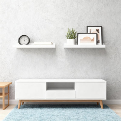 Ensemble de 2 tablettes flottantes murales avec rebord de sécurité, tablette moderne pour décoration intérieure, chambre à coucher, salon, cuisine et salle de bain