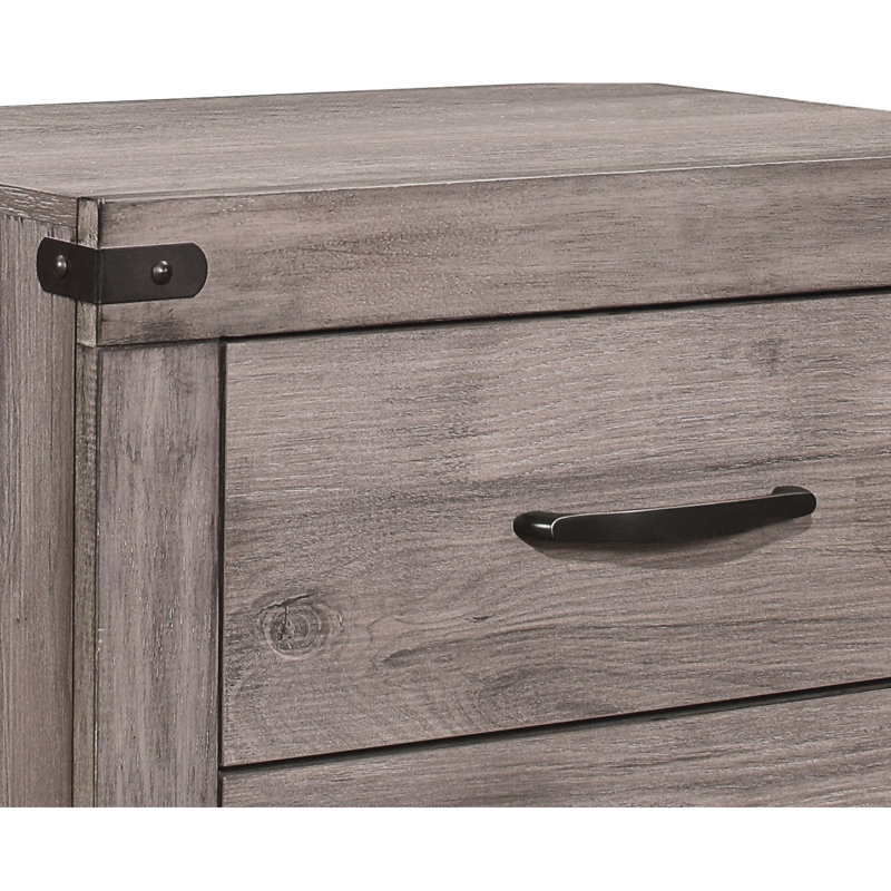 Table de chevet de chambre à coucher en brun gris - 2 tiroirs, quincaillerie en métal et table d'appoint en stratifié gris brunâtre, sur glissières