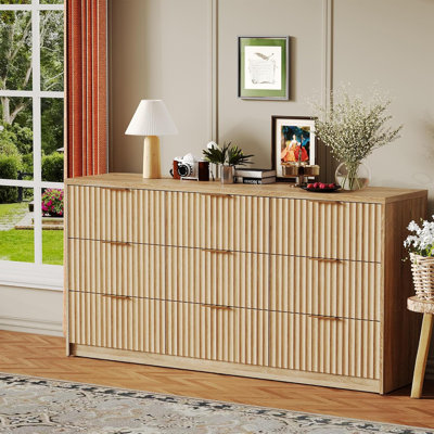 Fluted 8/9 Drawer Double Dresser, Modern Wide Chest of Drawers with Metal Handles & Anti-Tip, Large Capacity Storage Cabinet for Bedroom, Living Room, Entryway