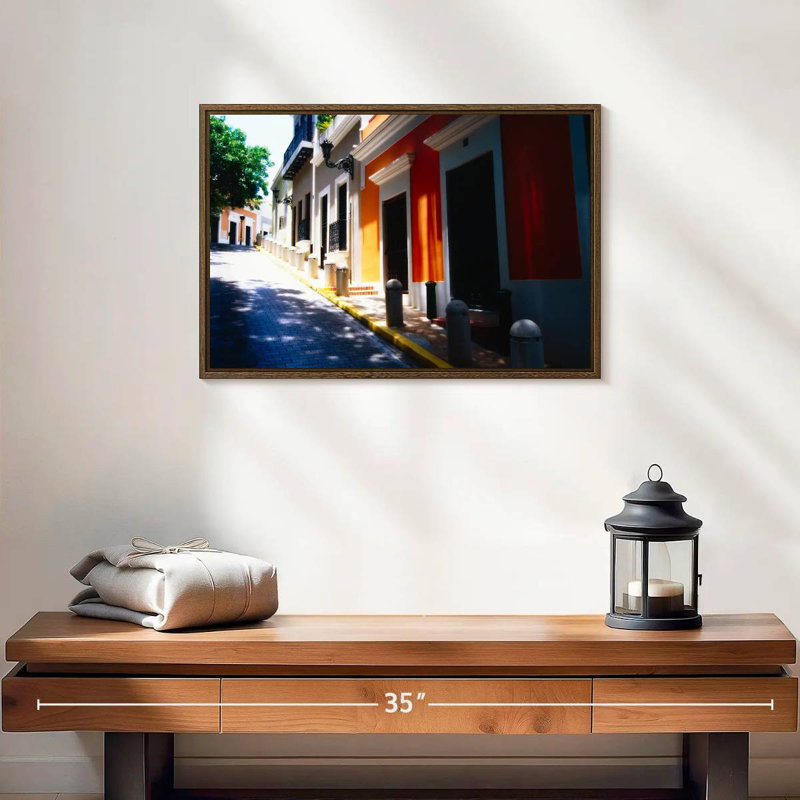 Rue De Sol, San Juan, Porto Rico, 19 po x 13 po, Cadre flottant noyer