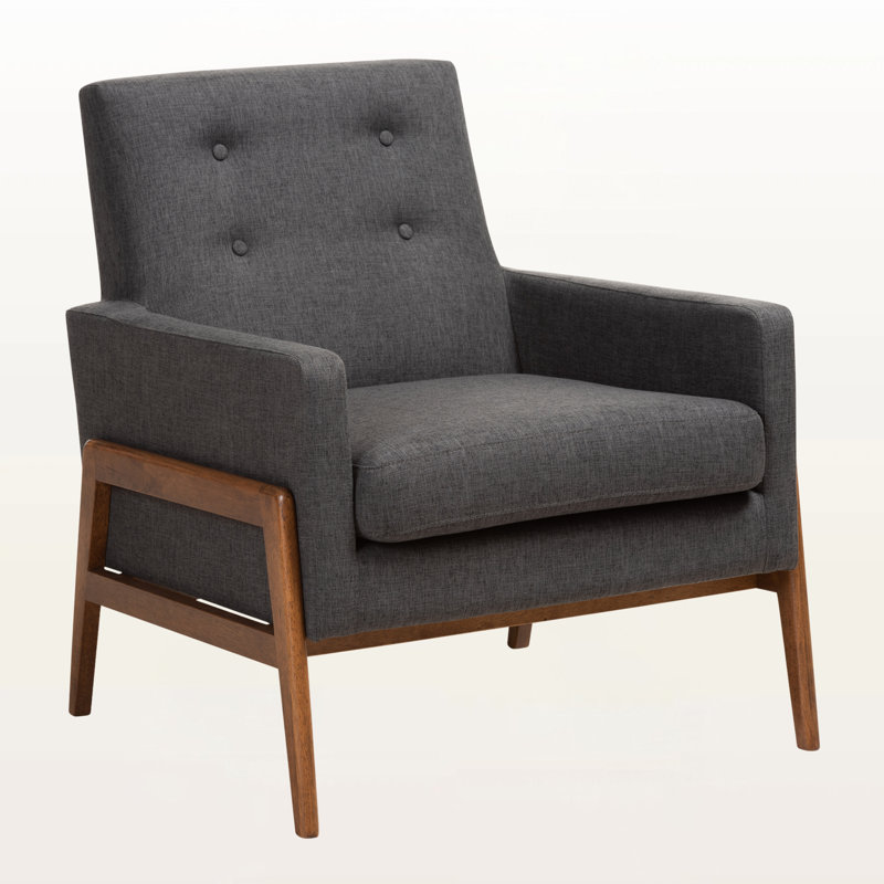 Kisner Solid Rubberwood Upholstered Armchair in Dark Grey, 31.69" H X 29.13" W X 29.92" D, Dark Gray