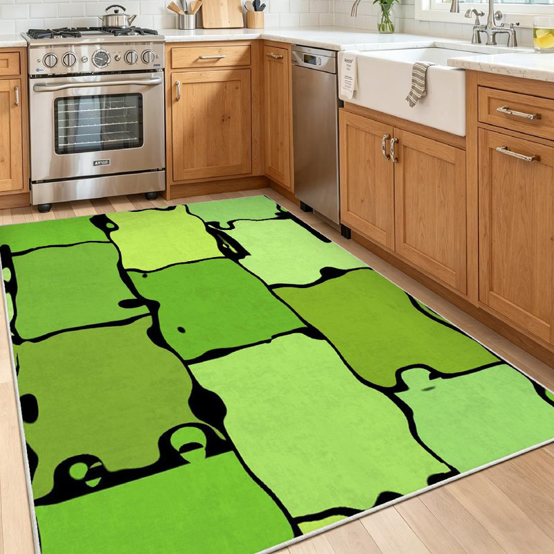 Green Abstract Lime Bar Block Brick Check Cube Fresh Olive Shape Machine Washable Indoor Area Rug, Rectangle 55" x 79"
