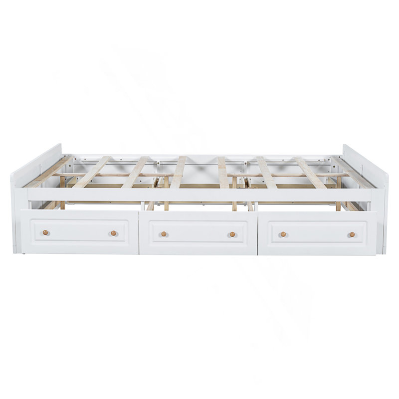 Structure de lit plateforme en bois avec 6 tiroirs, Blanc