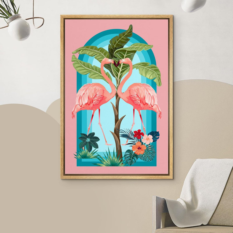 Adolescents lumineux, fleurs tropicales, flamant rose, Naturel, H 24 po x l 16 po