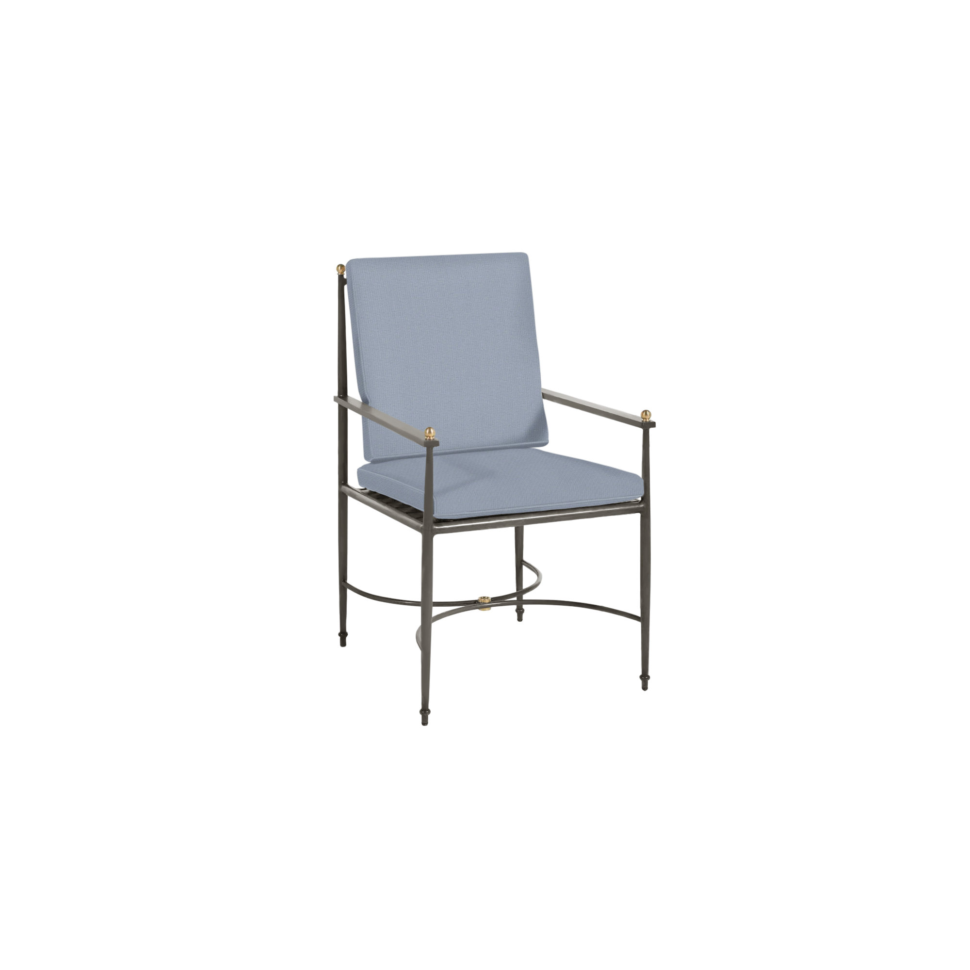 Roma Wrought Aluminum Outdoor Arm Chair, Arbor Chambray, No Welt