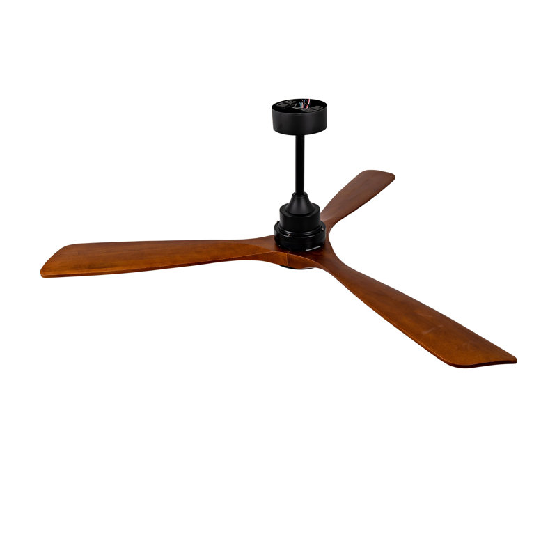 Ventilateur de plafond moderne de 60 pouces avec lumière DEL et télécommande, conception en bois de sycomore massif à 3 pales, noir et noyer foncé