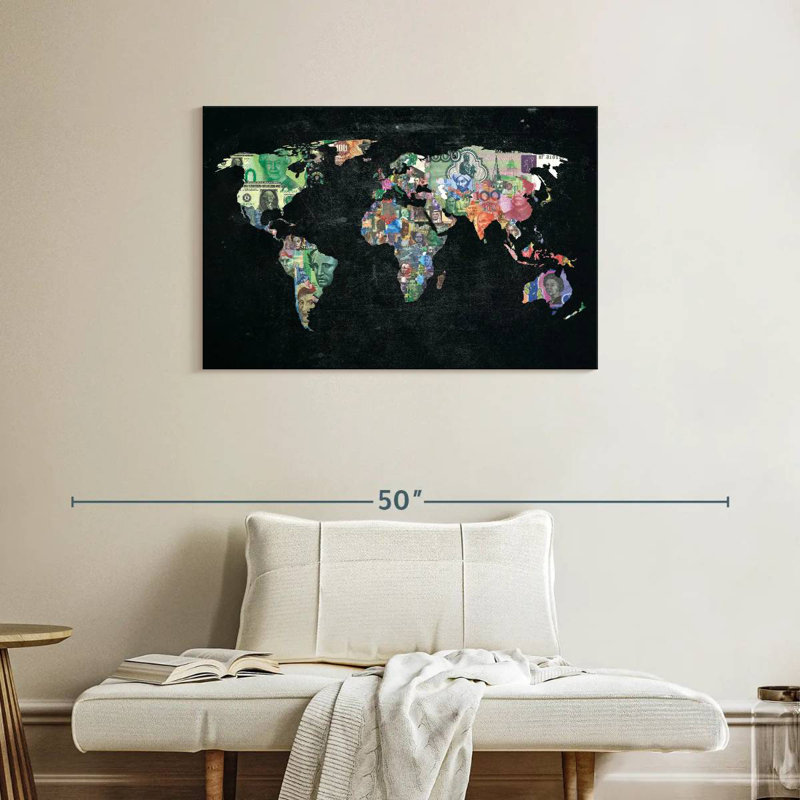 Keiri World Map Currencies, 24" H x 36" W