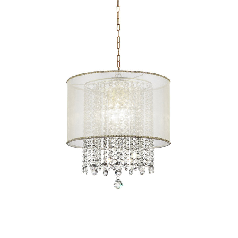 Plafonnier à finition dorée avec accents de cristal et abat-jour blanc Primo