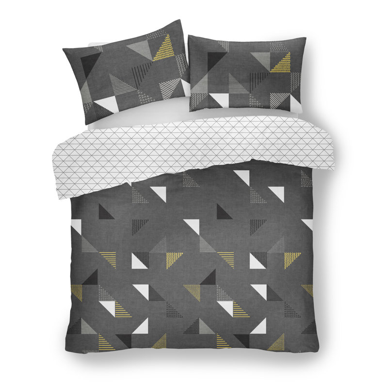 Elegant Geometric Duvet Cover with Pillowcases - Polycotton Bedding Set - Available in Single Double King, King, Grey