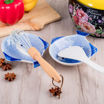 2 Pack Ceramic Spoon Rest for Stove Top,Spoon Holder for Kitchen Counter, Large Size Spoon Rest for Kitchen Stove Top,Dishwasher Safe