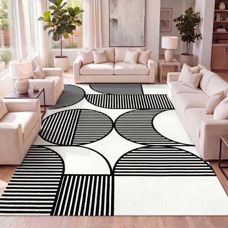 Tapis rayé noir / blanc Nordby, Rectangle 2 pi 11 po x 5 pi